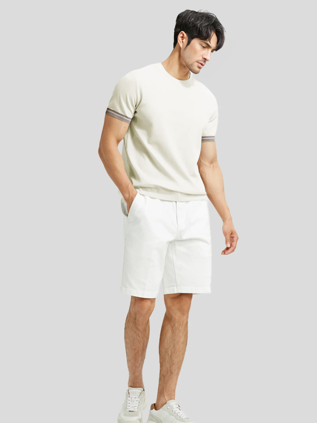 CoolKnit Color Blocked Cuffs Short Sleeve Knitted T-Shirt