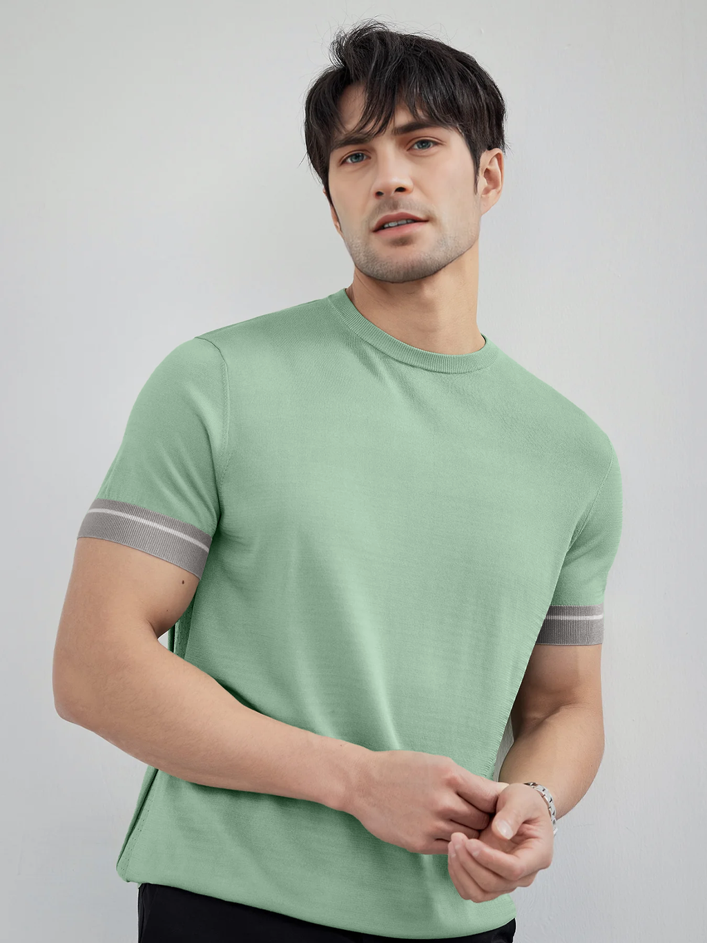 CoolKnit Color Blocked Cuffs Short Sleeve Knitted T-Shirt
